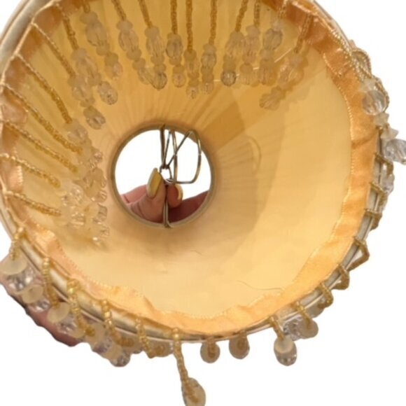 🎉SALE🎉 Beaded Mini Lampshade Cream Silver BOHO 70s Cottage Shabby Chic Pleated - Picture 6 of 7